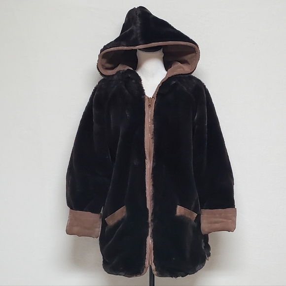 VINTAGE Hamilton Manor Reversible Suede Leather Sherpa Hooded Oversized Jacket - Picture 12 of 16